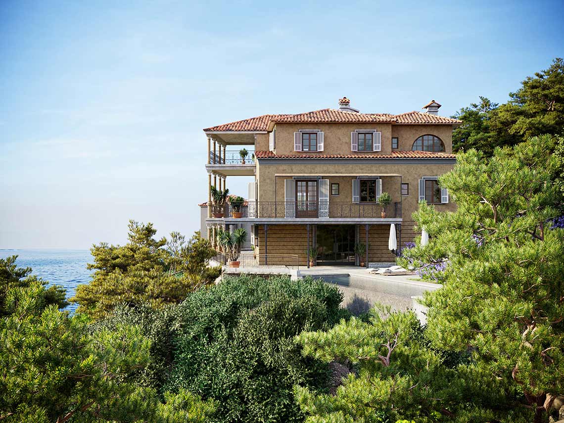 3D Visualisierung einer klassischen Villa in Frankreich