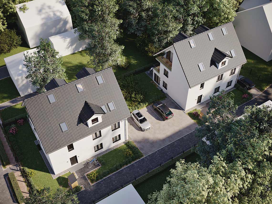 3D-Vogelperspektive-Visualisierung von zwei Häusern