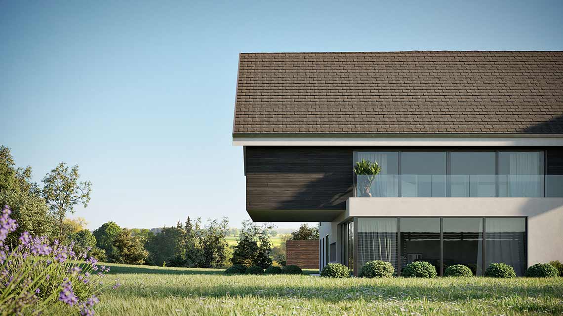 cgi eines Villenprojekts, schöne britische Landschaft