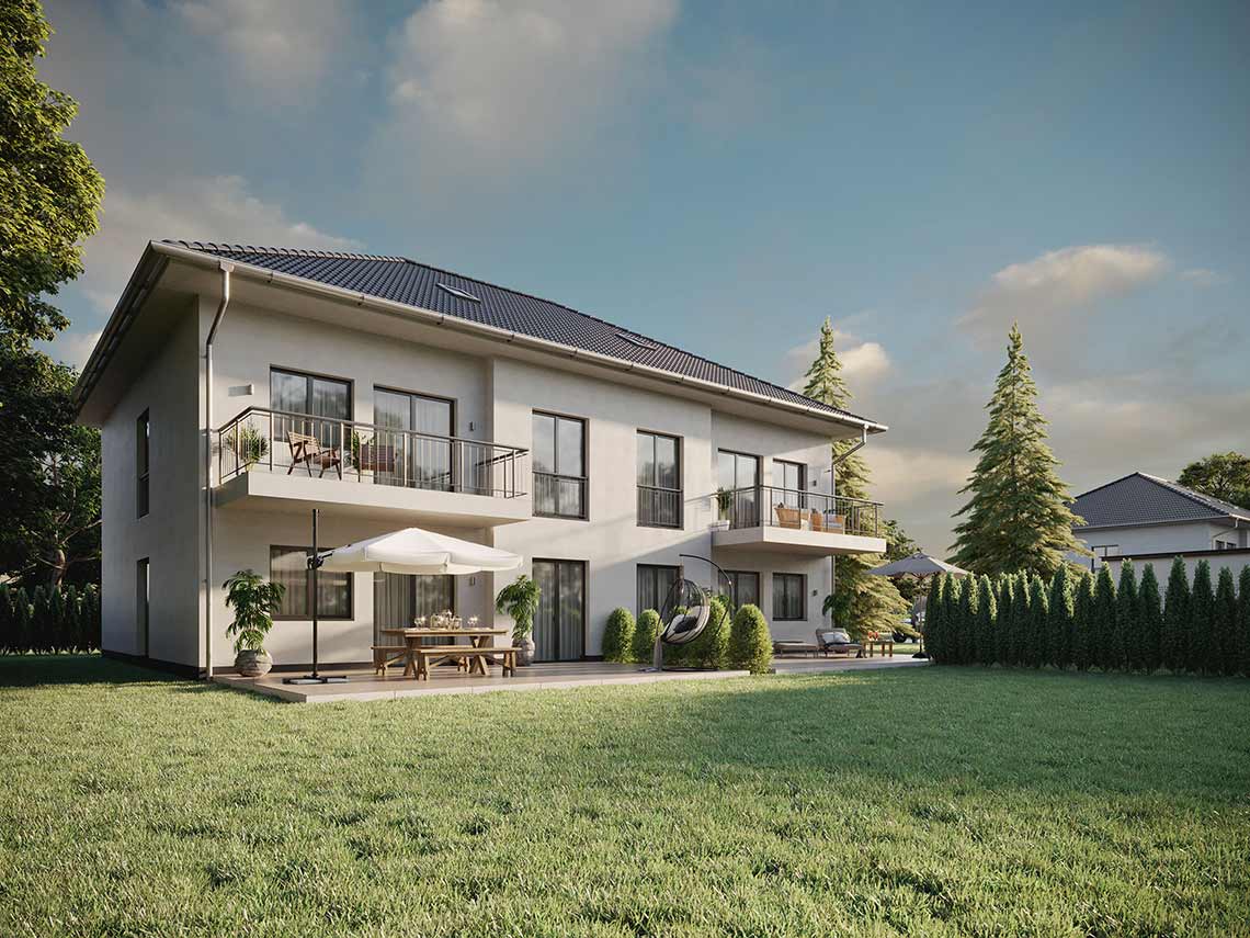 3D-Rendering der Terrassenansicht von Luxushäusern