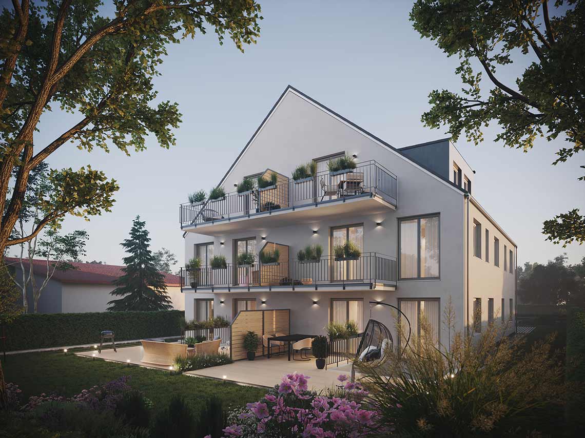 evening visualization of multifamily houses in Rosenthal, Germany