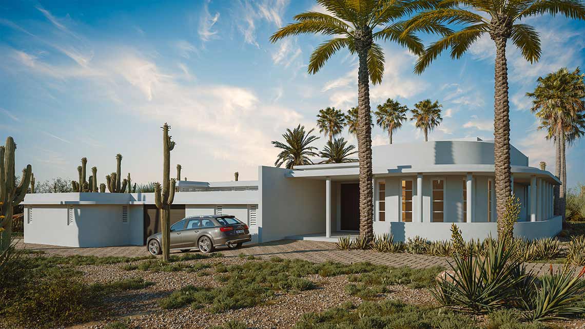 3d visualization of modern villa, front façade