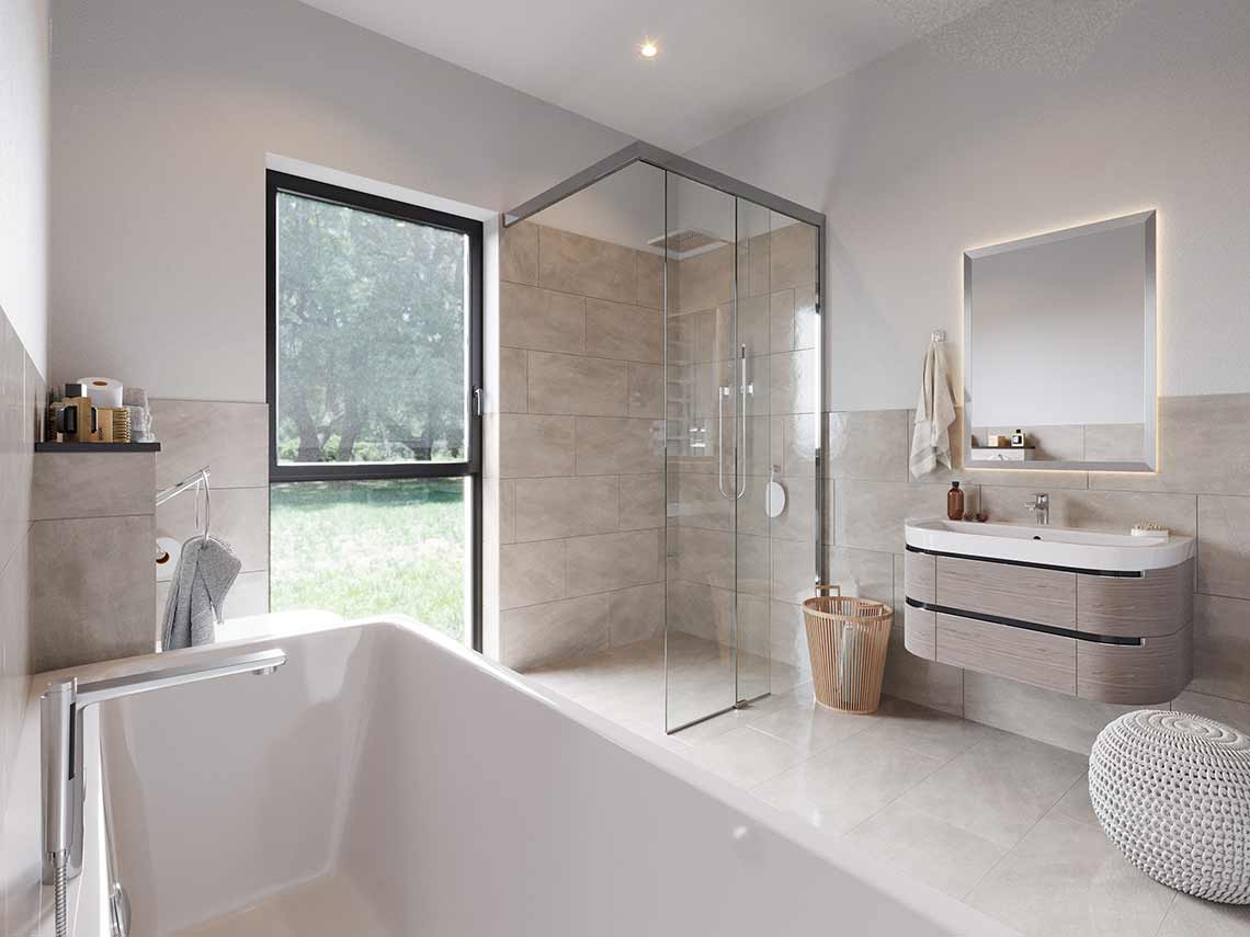 3D-Innendarstellung des Badezimmers, Immobilienprojekt aus Pankow, Deutschland