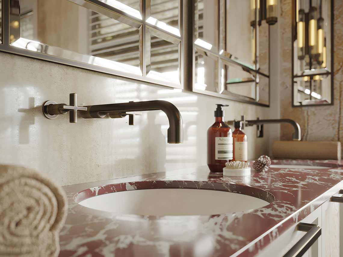 bathroom close up rendering in luxe bathroom visualization project