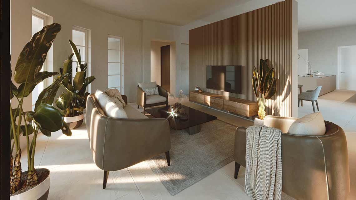 living room visualization in luxe villa in Curacao
