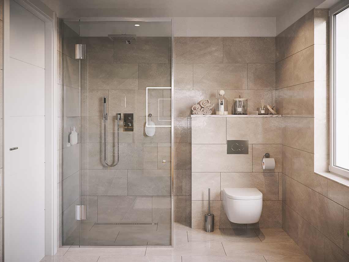 interior visualization of shower area in modern apartment