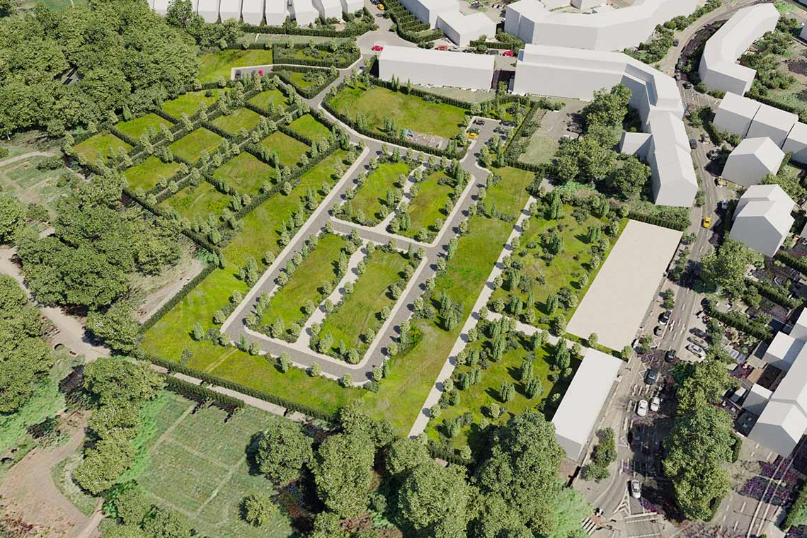 3D-Visualisierung von Vogelperspektiven, die die Trennung von Bodenbereichen zeigen