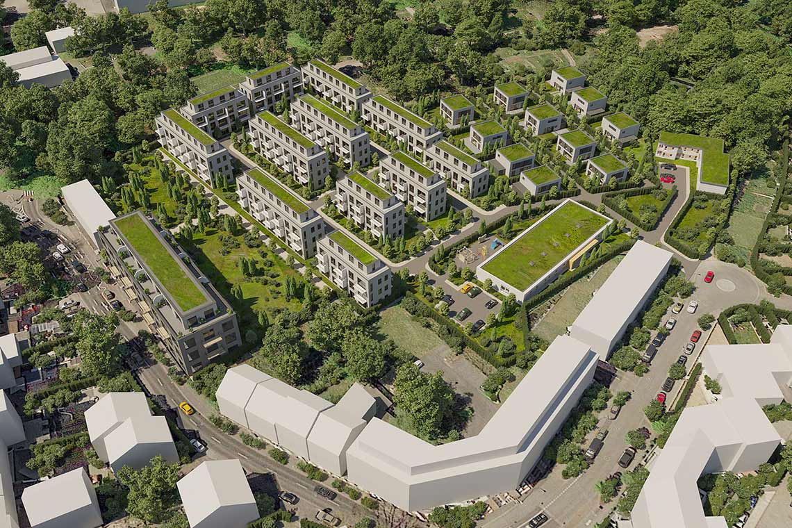 3D-Rendering, Vogelperspektive für Stadtplanungsprojekt