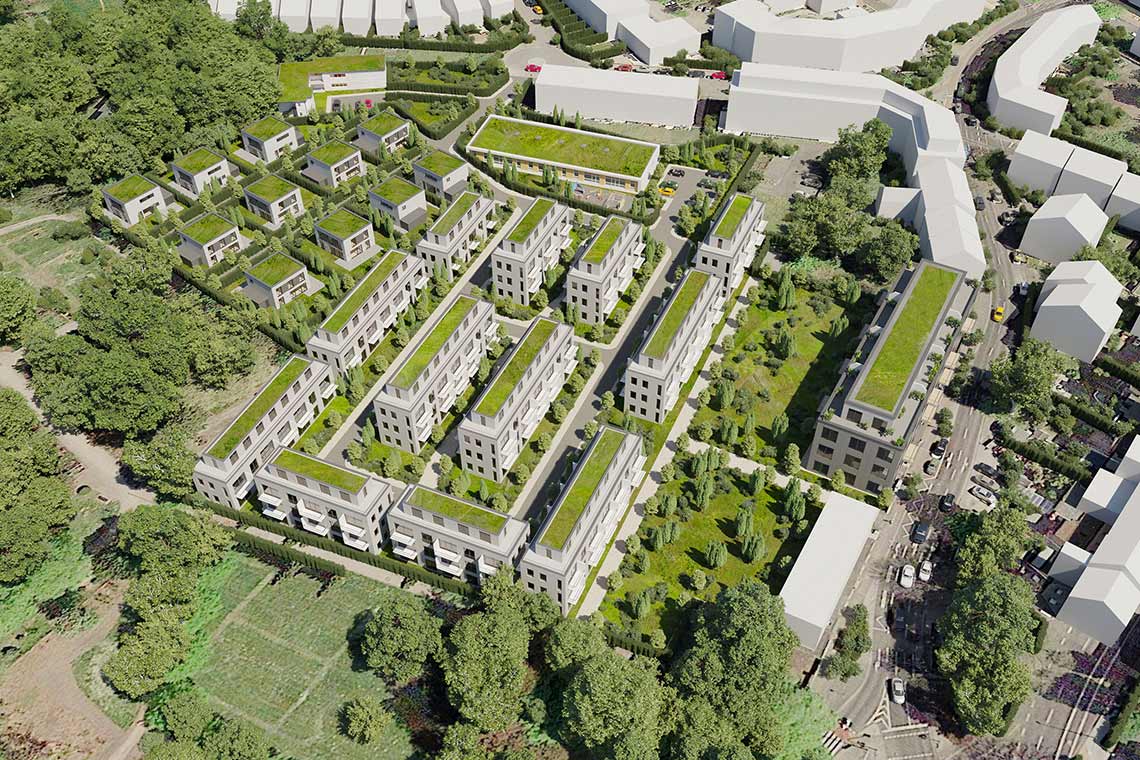 3D-Vogelperspektive des Stadtplanungsprojekts