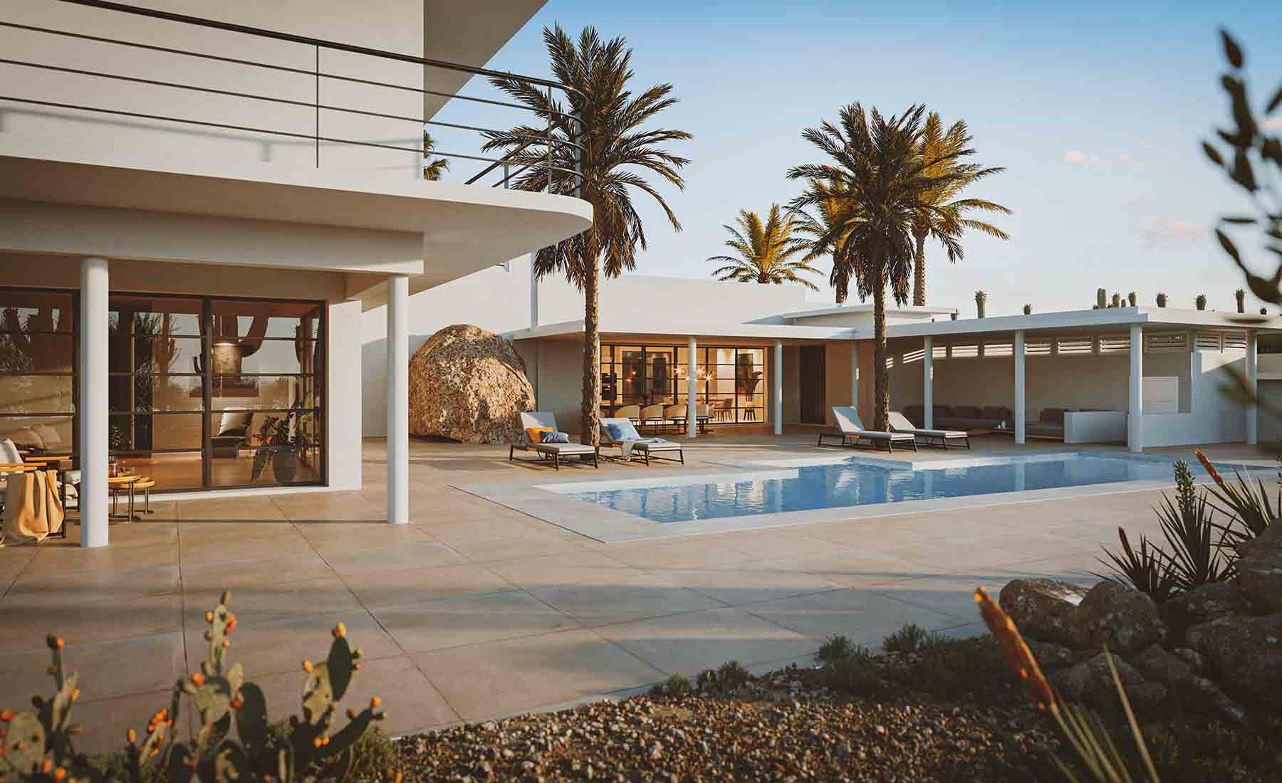 3d visualisatie van moderne villa in curacao